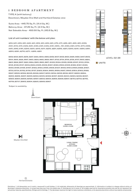 Plattegrond van 1 slaapkamer in Sobha Creek Vistas