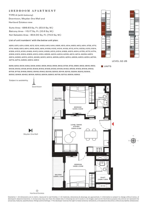 Plattegrond van 2 slaapkamers in Sobha Creek Vistas