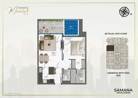 Plattegrond van 1 slaapkamer in Samana Manhattan 2