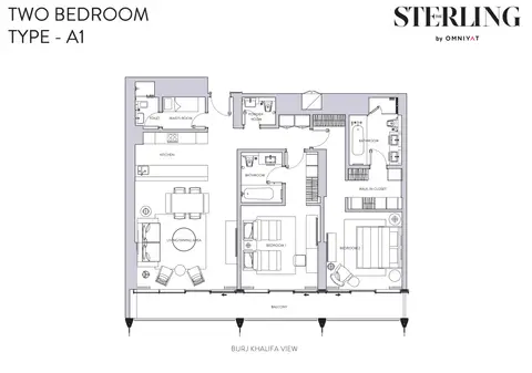 Plattegrond van 2 slaapkamers in Sterling Tower