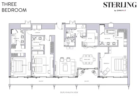 Plattegrond van 3 slaapkamers in Sterling Tower