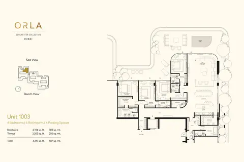 Plattegrond van 4 slaapkamers in Orla Dorchester Collection