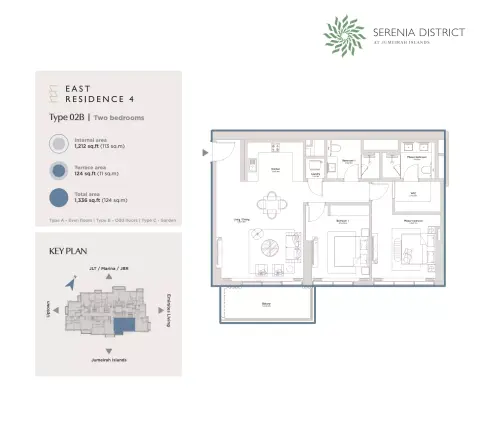 Plattegrond van 2 slaapkamers in East Residence 4 At Serenia District