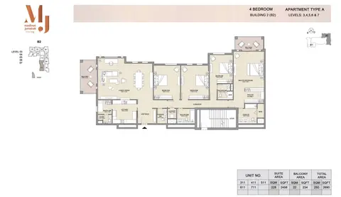 Plattegrond van 4 slaapkamers in Madinat Jumeirah Living Apartments