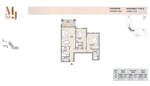 Plattegrond van 2 slaapkamers in Madinat Jumeirah Living Apartments