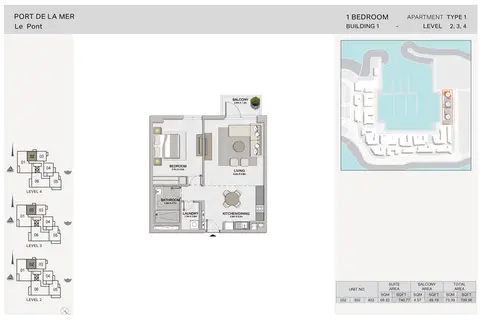 Plattegrond van 1 slaapkamer in La Sirene Port De La Mer
