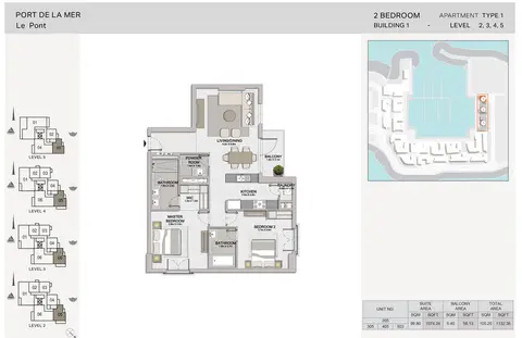 Plattegrond van 2 slaapkamers in La Sirene Port De La Mer
