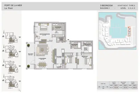 Plattegrond van 3 slaapkamers in La Sirene Port De La Mer