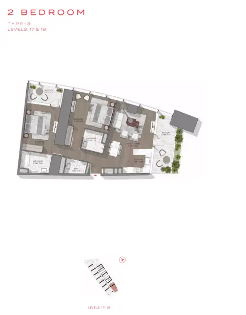 Plattegrond van 2 slaapkamers in Safa Two