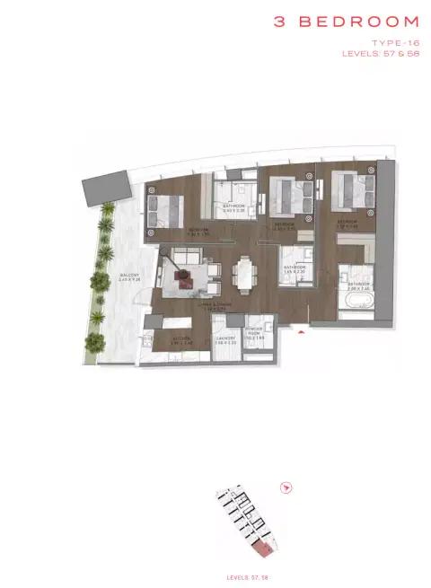 Plattegrond van 3 slaapkamers in Safa Two