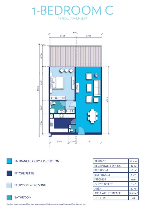 Plattegrond van 1 slaapkamer in Azure Residence Palm Jumeirah