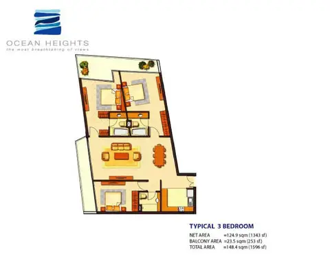 Plattegrond van 3 slaapkamers in Ocean Heights