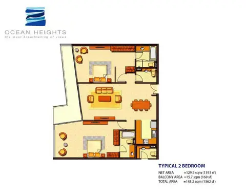 Plattegrond van 2 slaapkamers in Ocean Heights