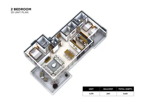 Plattegrond van 2 slaapkamers in Loreto at Damac Hills