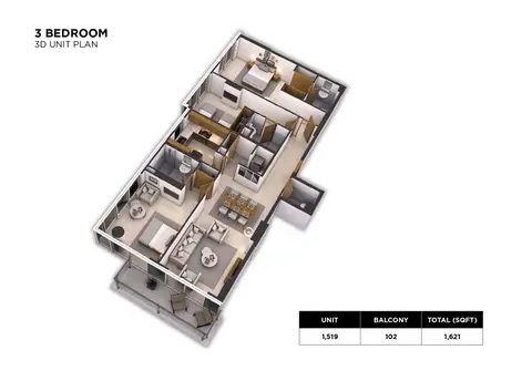 Plattegrond van 3 slaapkamers in Loreto at Damac Hills