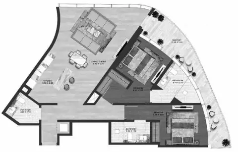 Plattegrond van 2 slaapkamers in Altitude