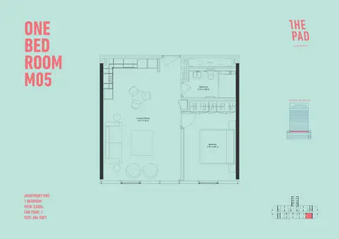 Plattegrond van 1 slaapkamer in The Pad
