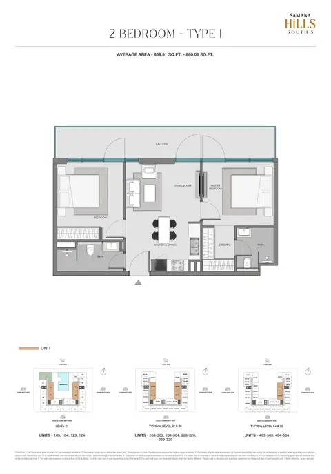 Plattegrond van 2 slaapkamers in Samana Hills South 3