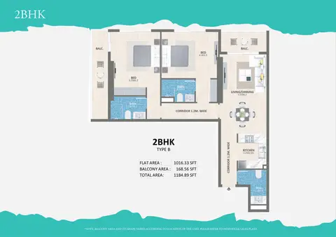 Plattegrond van 2 slaapkamers in Time 3 at DLRC