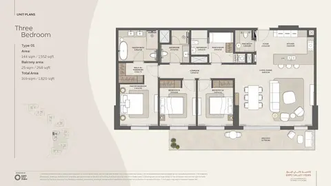 Plattegrond van 3 slaapkamers in Mahra at Expo Valley Views