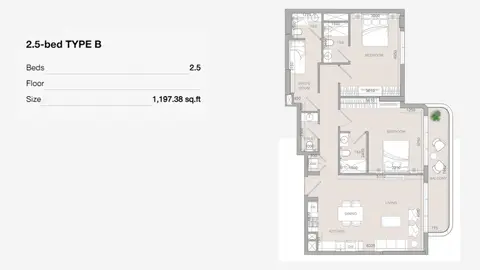 Plattegrond van 2 slaapkamers in S1LVIANA Park Living