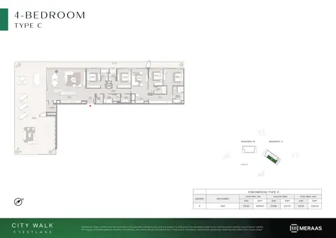 Plattegrond van 4 slaapkamers in City Walk Crestlane 5 by Meraas