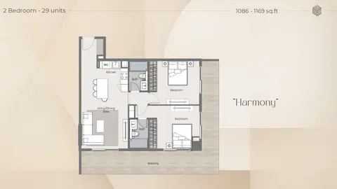 Plattegrond van 2 slaapkamers in Beverly Park at DLRC