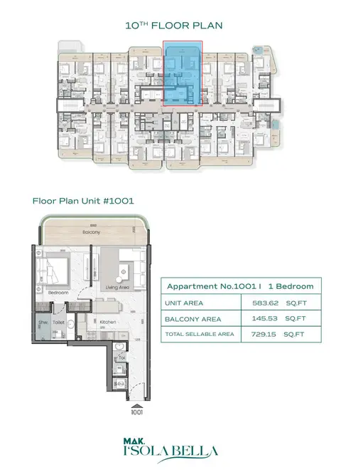 Plattegrond van 1 slaapkamer in MAK Isola Bella