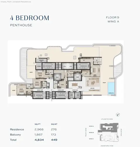 Plattegrond van 4 slaapkamers in Vitalia Palm Jumeirah Residences
