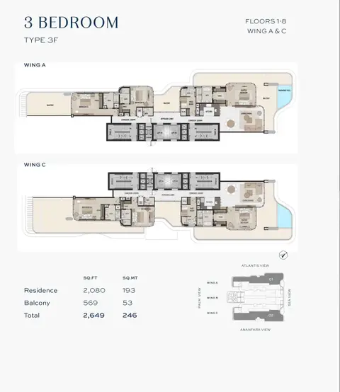 Plattegrond van 3 slaapkamers in Vitalia Palm Jumeirah Residences