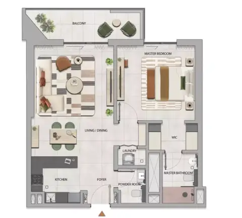 Plattegrond van 1 slaapkamer in Neon Tower