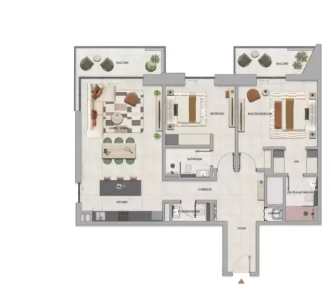 Plattegrond van 2 slaapkamers in Neon Tower