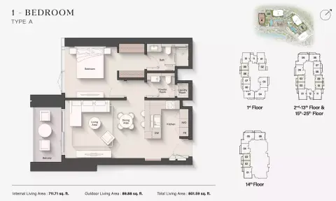 Plattegrond van 1 slaapkamer in Eltiera Views 4