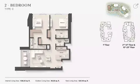 Plattegrond van 2 slaapkamers in Eltiera Views 4