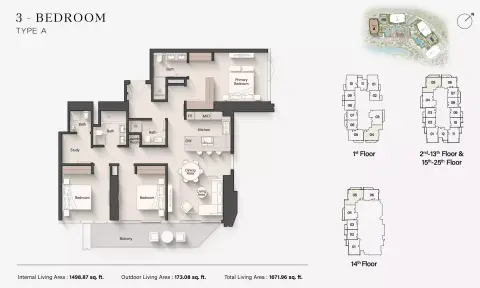 Plattegrond van 3 slaapkamers in Eltiera Views 4