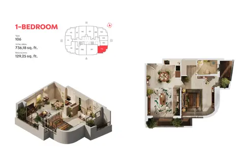 Plattegrond van 1 slaapkamer in MAG 777 Dubai