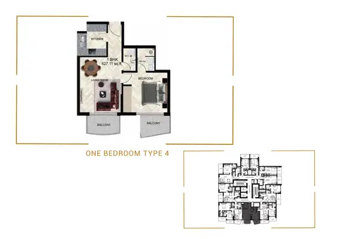 Plattegrond van Appartement in Empire Residence at JVC