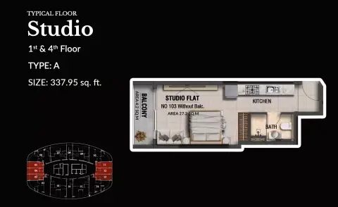 Plattegrond van Studio in Lincoln Star Residence 4