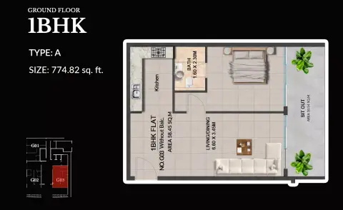 Plattegrond van 1 slaapkamer in Lincoln Star Residence 4