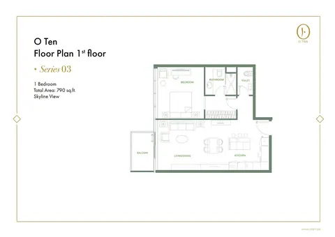 Plattegrond van 1 slaapkamer in O Ten