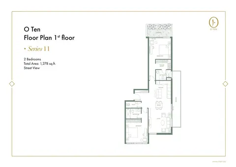 Plattegrond van 2 slaapkamers in O Ten
