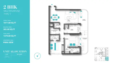 Plattegrond van 2 slaapkamers in Reef 997 Residences at Dubai Islands