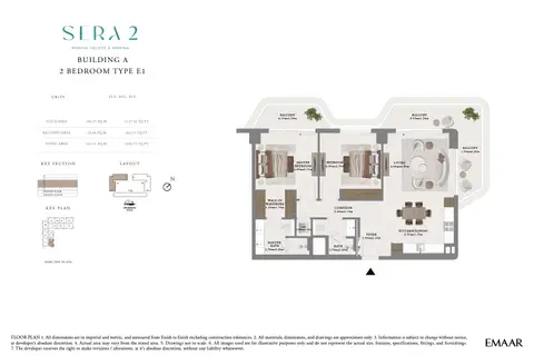 Plattegrond van 2 slaapkamers in SERA 2 at Rashid Yachts and Marina
