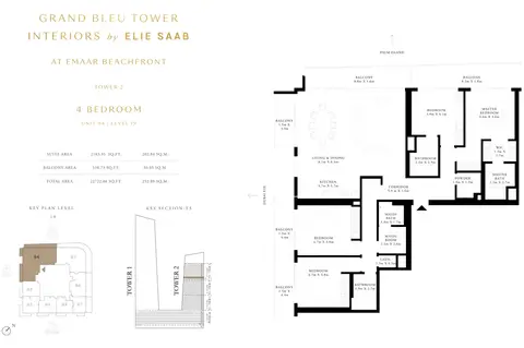 Plattegrond van 4 slaapkamers in Grand Bleu Tower 2