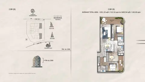 Plattegrond van 2 slaapkamers in Forest City Tower 2 at Majan