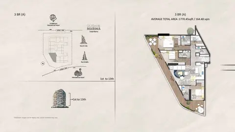 Plattegrond van 3 slaapkamers in Forest City Tower 2 at Majan