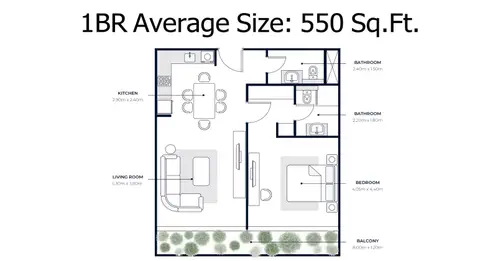 Plattegrond van 1 slaapkamer in Azizi Riviera Meydan
