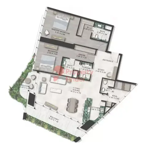 Plattegrond van 2 slaapkamers in Safa One By Damac