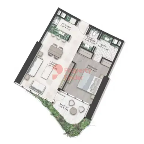 Plattegrond van 1 slaapkamer in Safa One By Damac