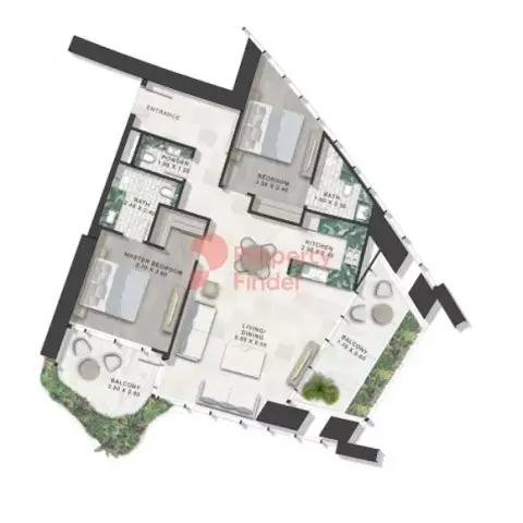 Plattegrond van 2 slaapkamers in Safa One By Damac